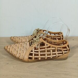 Coconuts by Matisse Flats Womens 8 Tan Leather Lace Up Woven Shoes Comfort